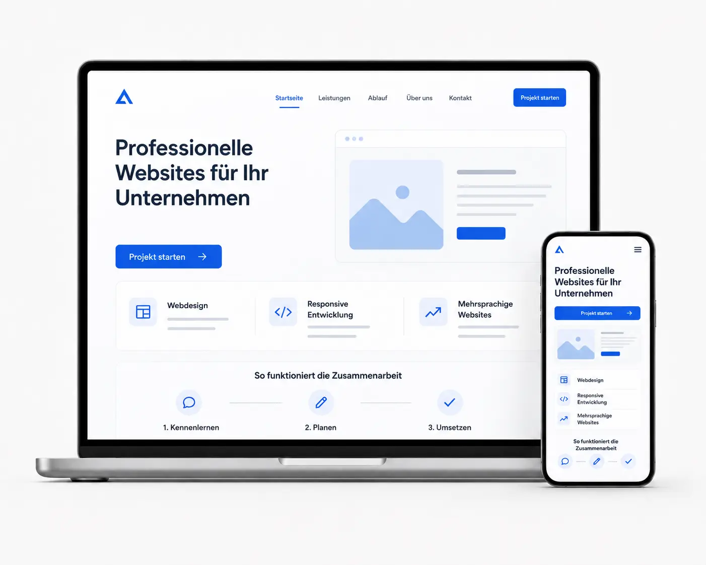 Responsive Business-Website auf Laptop und Smartphone